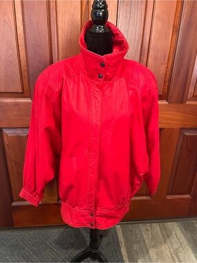 Vintage 80s Gino Di Giorgio Comint Red Batwing Leather Jacket Coat Mens Small